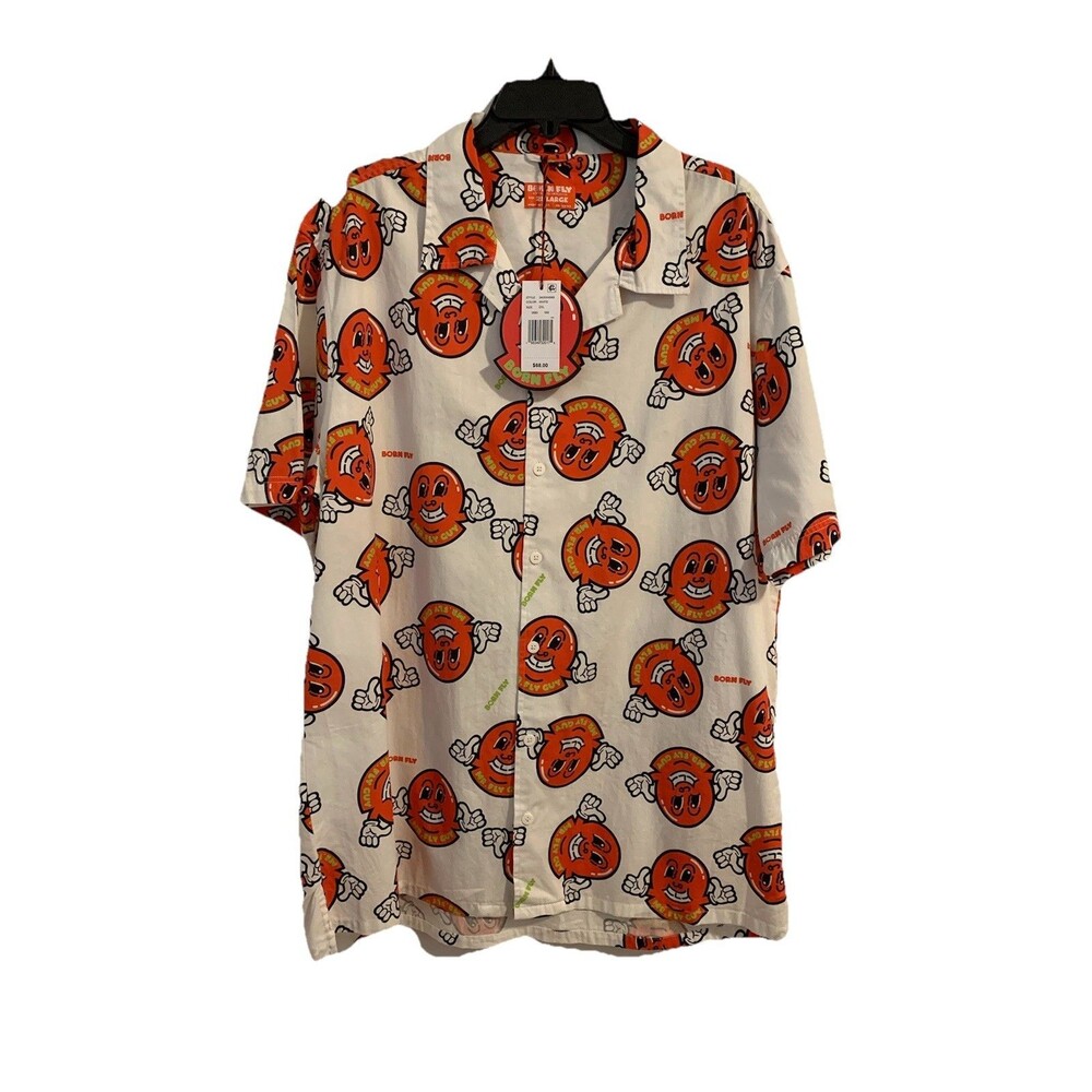 Born Fly Mens Size 2XL Short Sleeve Mr Fly Guy Button Up Shirt NWT